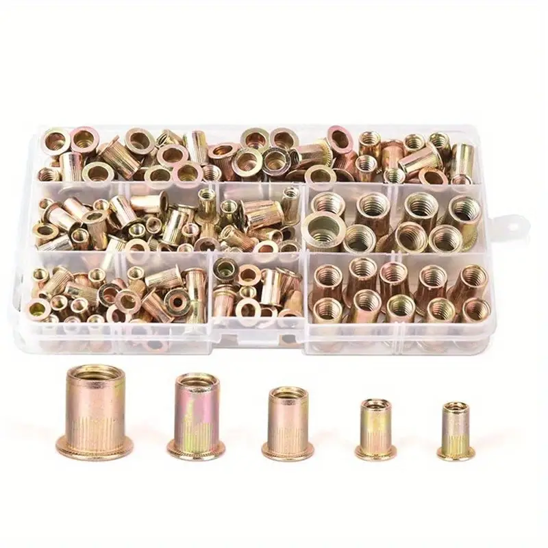 RivetMaster™ - Set 150 Buc. Piulite Nituibile Filetate, Cap Plat M3 M4 M5 M6 M8