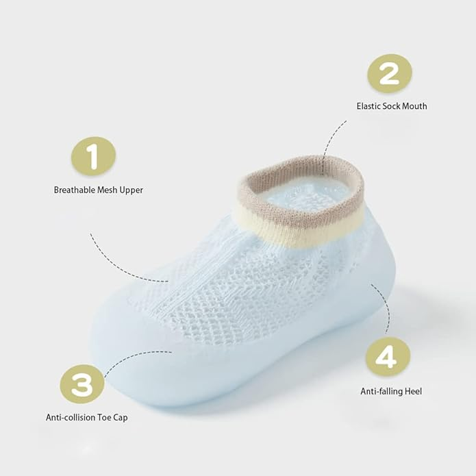 TinySteps™ - Sosete Antiderapante Respirabile pentru Copii, Stil Plasa cu Talpa