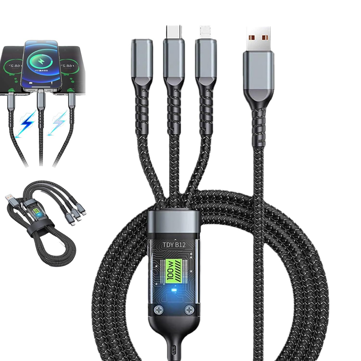 🔥OFERTA 1+1!🔥 FlashCord™ Cablu de încărcare super rapid luminos 3 în 1