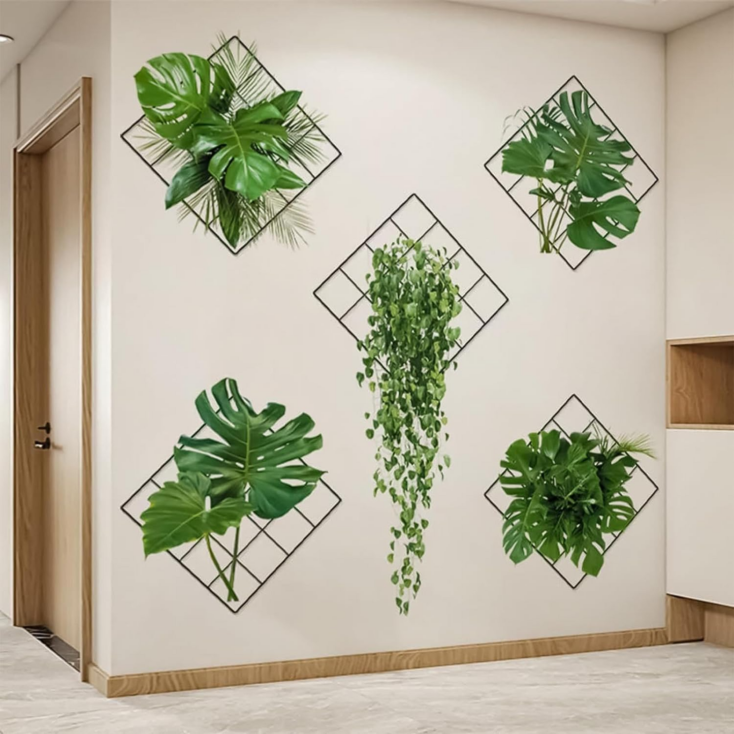 Autocolant de Perete cu Grila 3D cu Plante Verzi