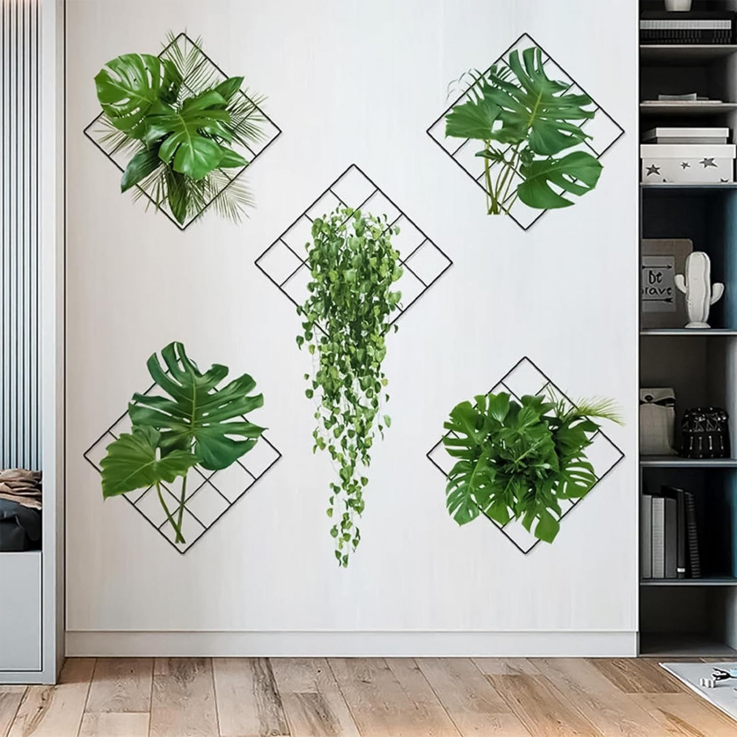 Autocolant de Perete cu Grila 3D cu Plante Verzi