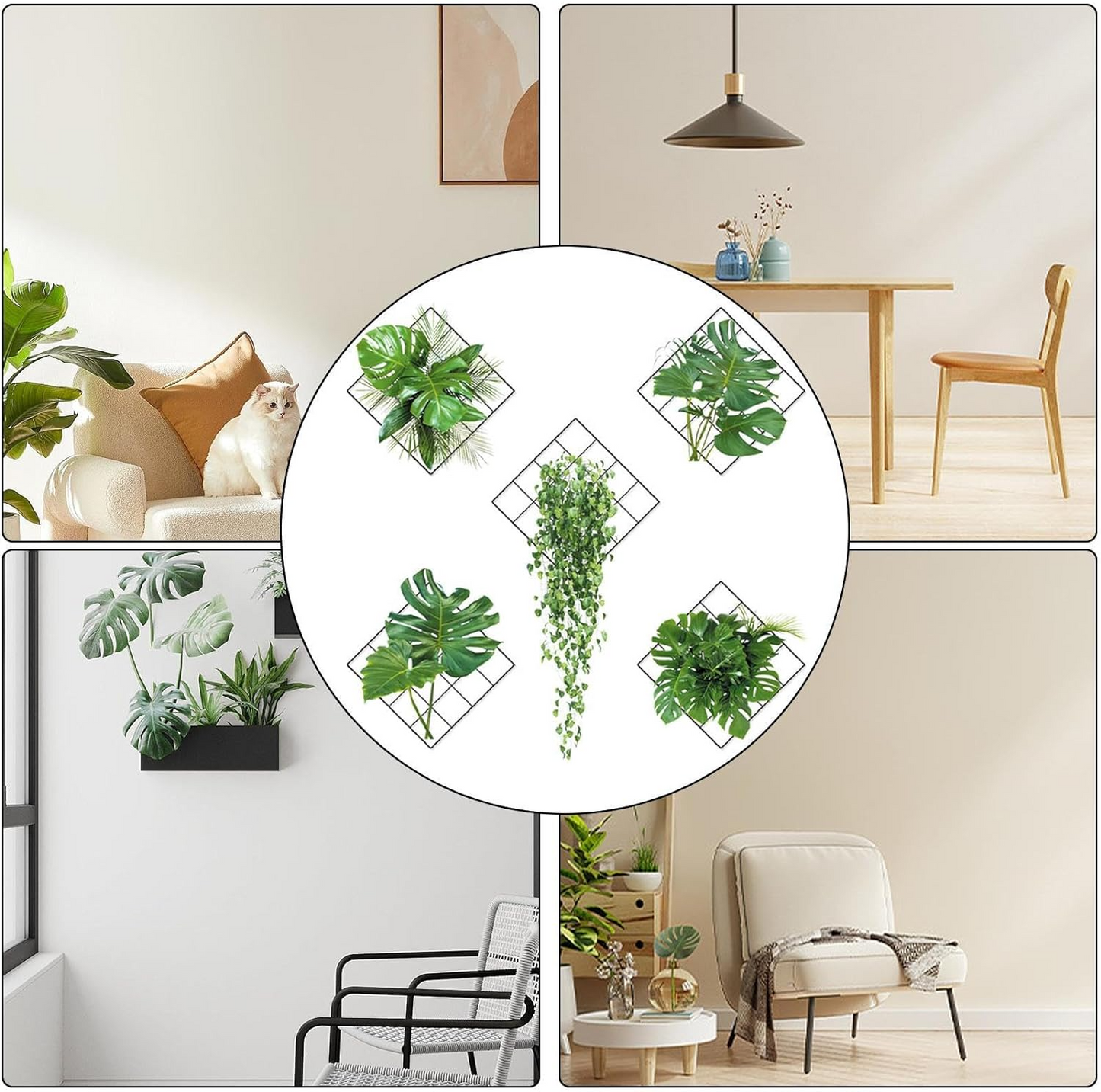 Autocolant de Perete cu Grila 3D cu Plante Verzi