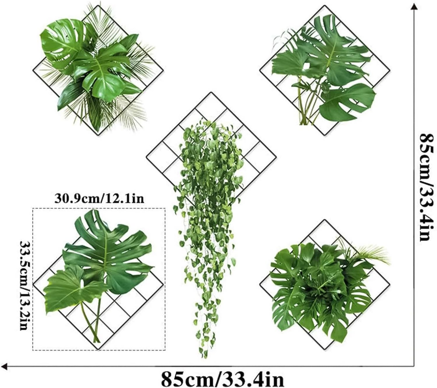 Autocolant de Perete cu Grila 3D cu Plante Verzi