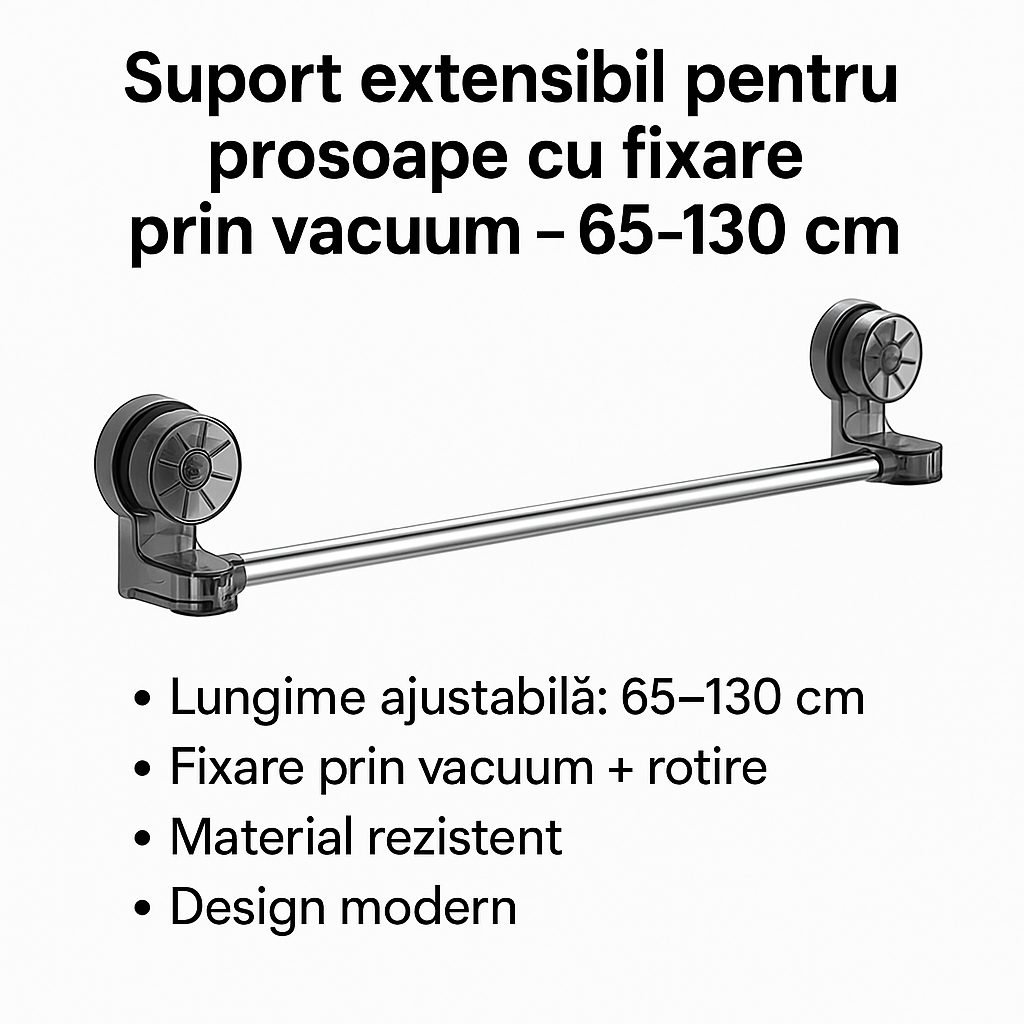 Towelix - Suport extensibil pentru prosoape cu fixare prin vacuum – 65-130 cm