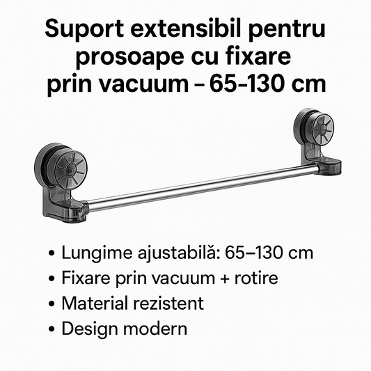 Towelix - Suport extensibil pentru prosoape cu fixare prin vacuum – 65-130 cm