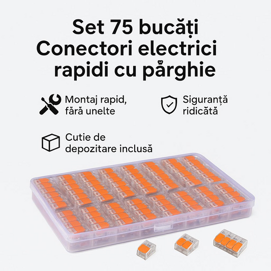 Set 75 bucati Conectori electrici rapizi cu parghie – Montaj sigur si eficient