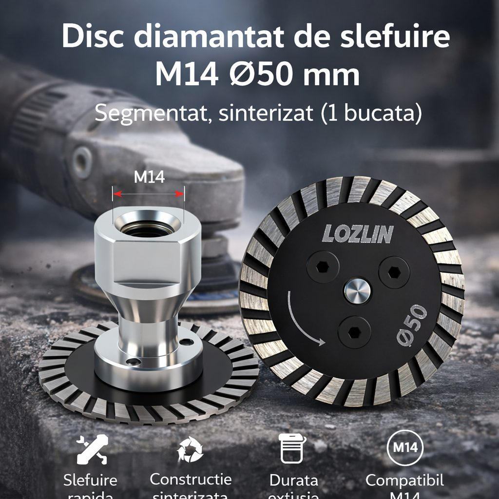 DiamondGrip™ – Disc Diamantat de Slefuire M14 Ø50 mm (Segmentat, Sinterizat)