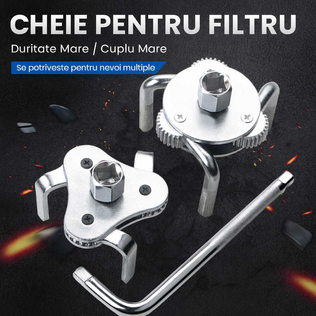 TripleGrip™ – Cheie Reglabila cu 3 Brate pentru Filtru de Ulei