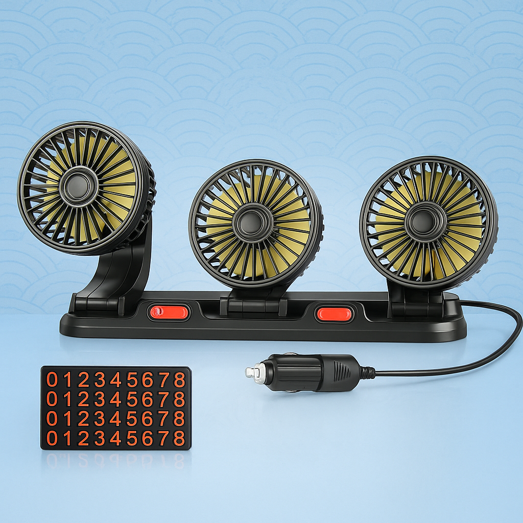 CarCooler Pro™ - Ventilator Auto cu 3 Capete Rotative si Placuta de Parcare