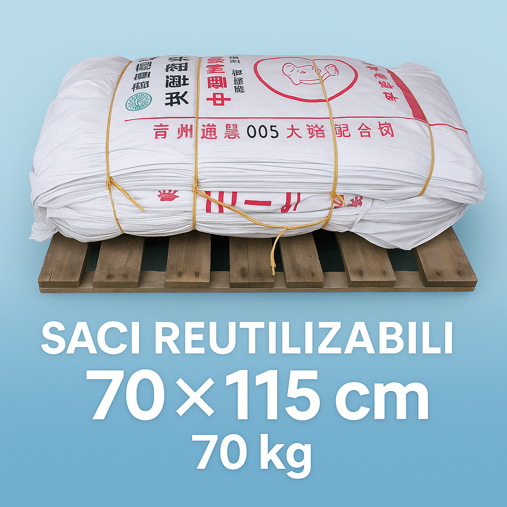 Saci textili second-hand 70×115 cm – Model industrial reutilizabil (Set 5 Saci)