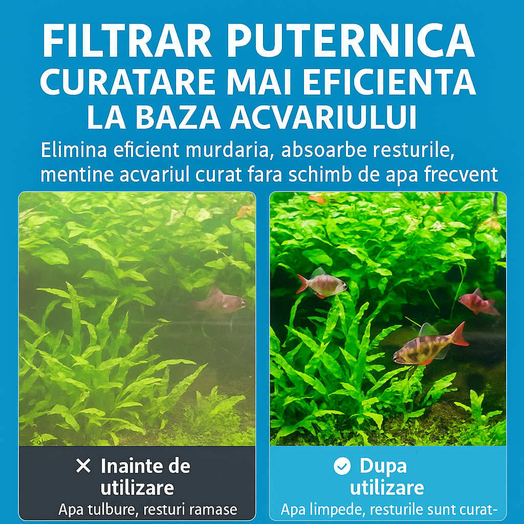AquaSilence™ - Filtru Silentios pentru Acvariu cu Pompare si Oxigenare 15W