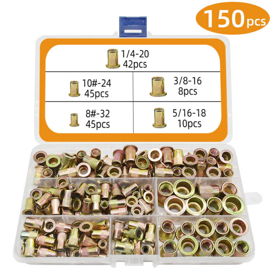 đĽOFERTA 1+1đĽRivetMaster⢠- Set 150 Buc. Piulite Nituibile Filetate, Cap Plat M3 M4 M5 M6 M8