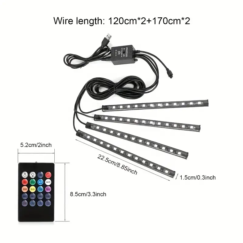 Set banda Auto LED RGB cu Telecomanda (9 Culori)