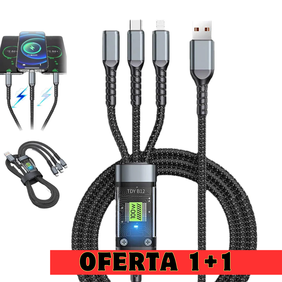 🔥OFERTA 1+1!🔥 FlashCord™ Cablu de încărcare super rapid luminos 3 în 1