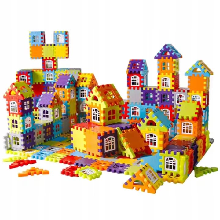 BlocksyTown™ – Set de Constructie Magnetica 320 Piese cu Ferestre si Usi