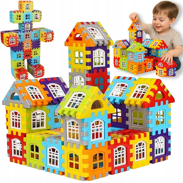BlocksyTown™ – Set de Constructie Magnetica 320 Piese cu Ferestre si Usi