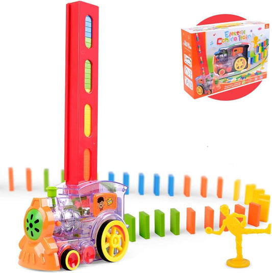 🔥OFERTA 1+1!🔥Tren de Raliu Domino cu Lumini (60 Blocuri)