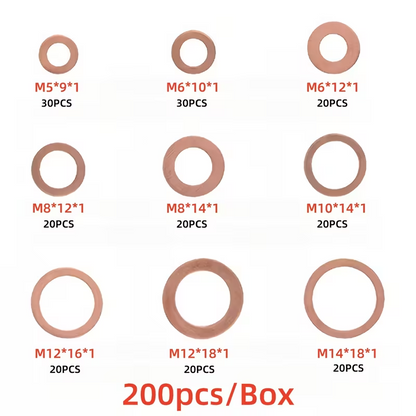 SealCopper™ – Set 200 Garnituri Etansare din Cupru O-Ring în Cutie Organizatoare