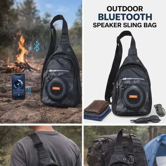 SONIQBAG™  Geanta Crossbody neagra cu Boxa Bluetooth