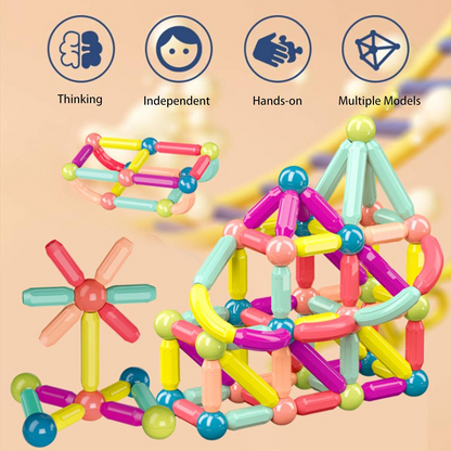 MagStix™ – Set de Blocuri Magnetice de Constructie pentru Copii (64 piese)