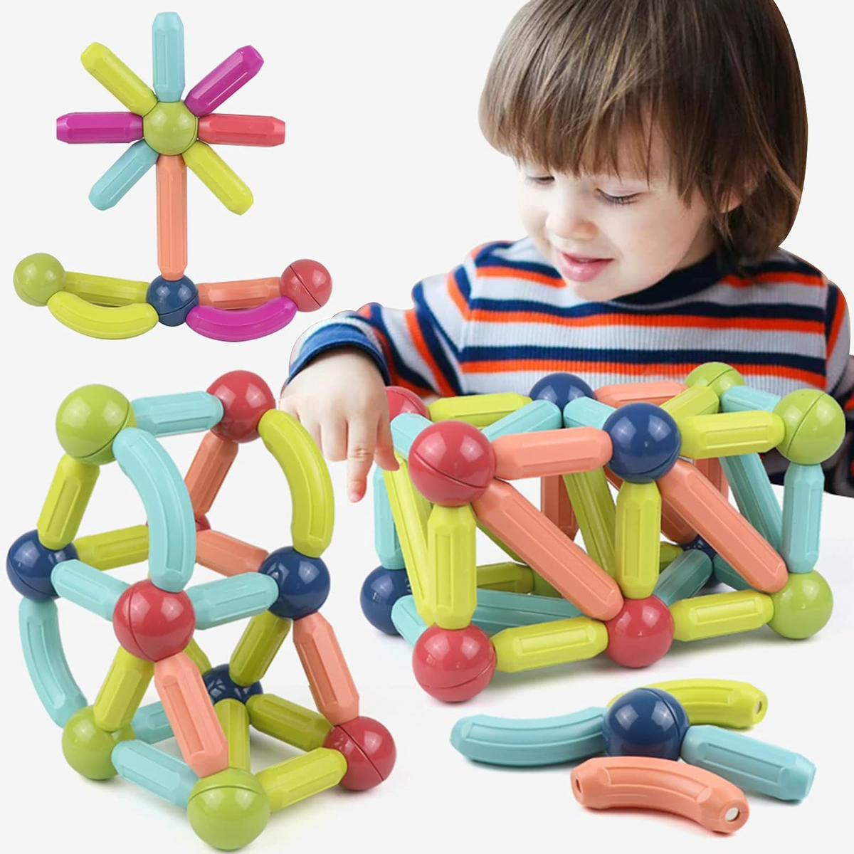 MagStix™ – Set de Blocuri Magnetice de Constructie pentru Copii (64 piese)