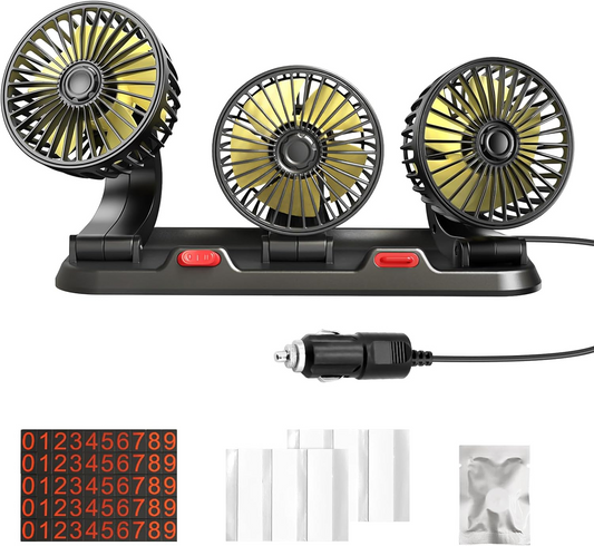 CarCooler Pro™ - Ventilator Auto cu 3 Capete Rotative si Placuta de Parcare