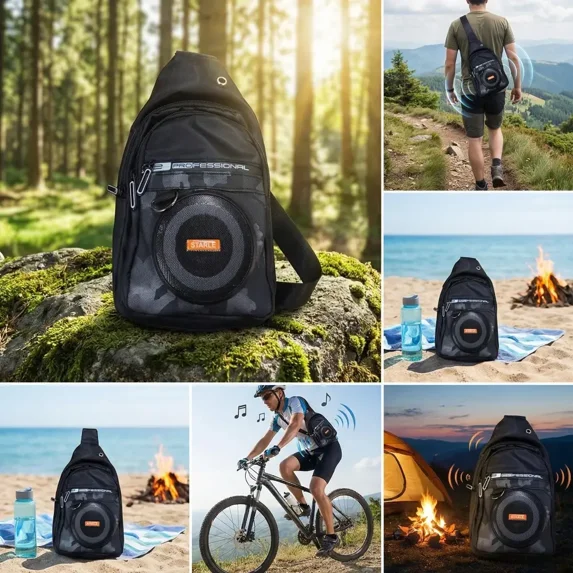 SONIQBAG™  Geanta Crossbody neagra cu Boxa Bluetooth