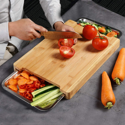 PrepBoard Duo™ – Tocator din bambus cu tavite laterale pentru colectare