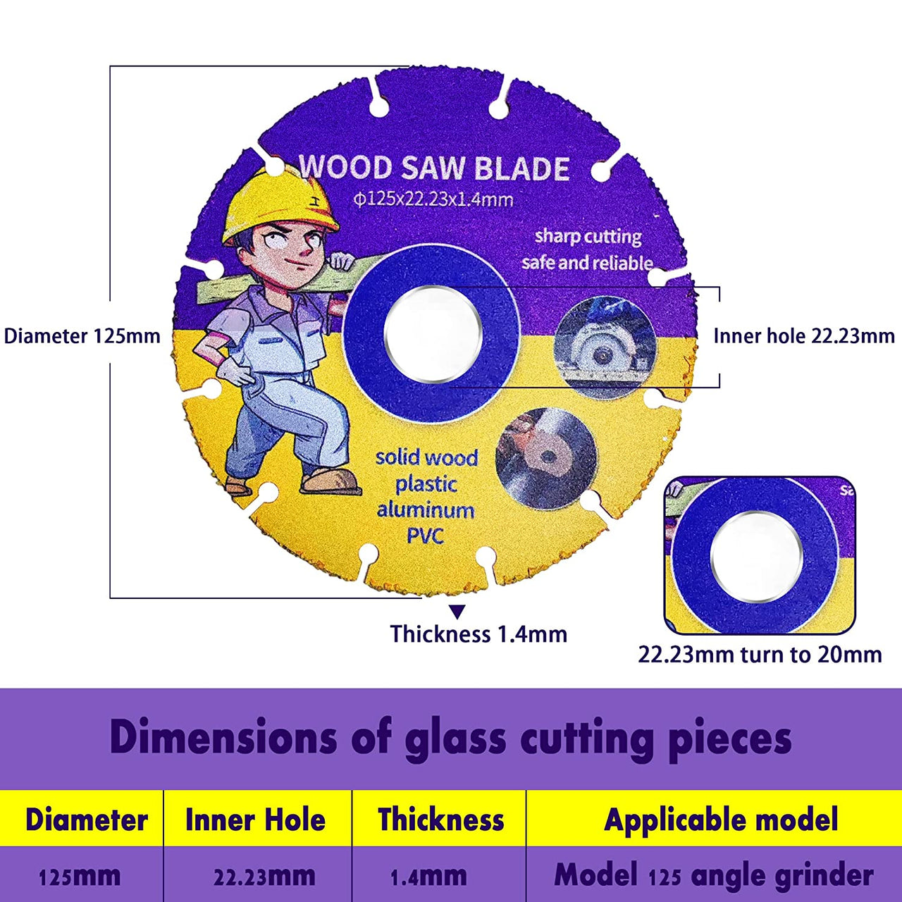 Discul de taiere Kizaten, disc de lemn 125cm este potrivit pentru polizoare unghiulare