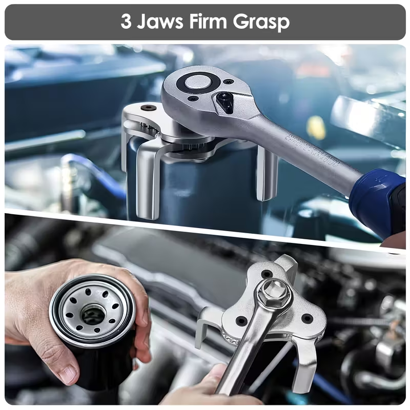 TripleGrip™ – Cheie Reglabila cu 3 Brate pentru Filtru de Ulei