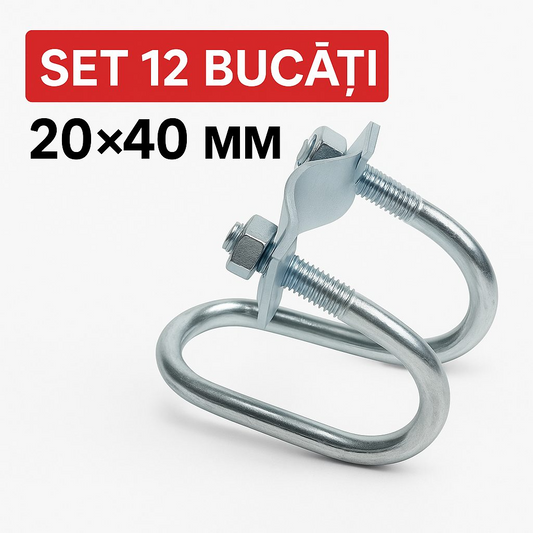 UGrip™ - Set 12 Coliere prindere tip U din otel galvanizat – Dimensiune 20×40 mm