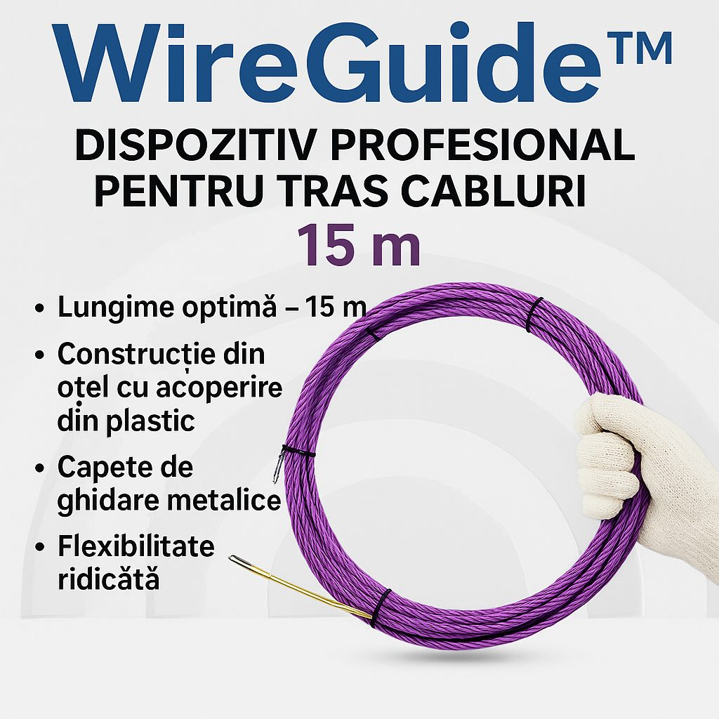 WireGuide™ – Dispozitiv Profesional pentru Tras Cabluri, 15 m