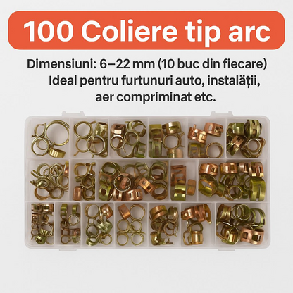 SpringClamp™ - Set 100 Coliere Metalice Elastice pentru Furtun – Diametre 6-22 mm