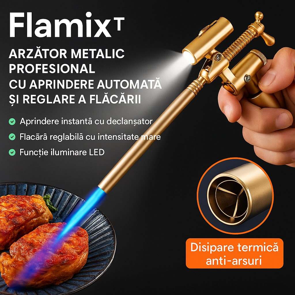 Flamix™ – Arzator Metalic Profesional cu Aprindere Automata si Reglare a Flacarii