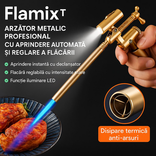 Flamix™ – Arzator Metalic Profesional cu Aprindere Automata si Reglare a Flacarii