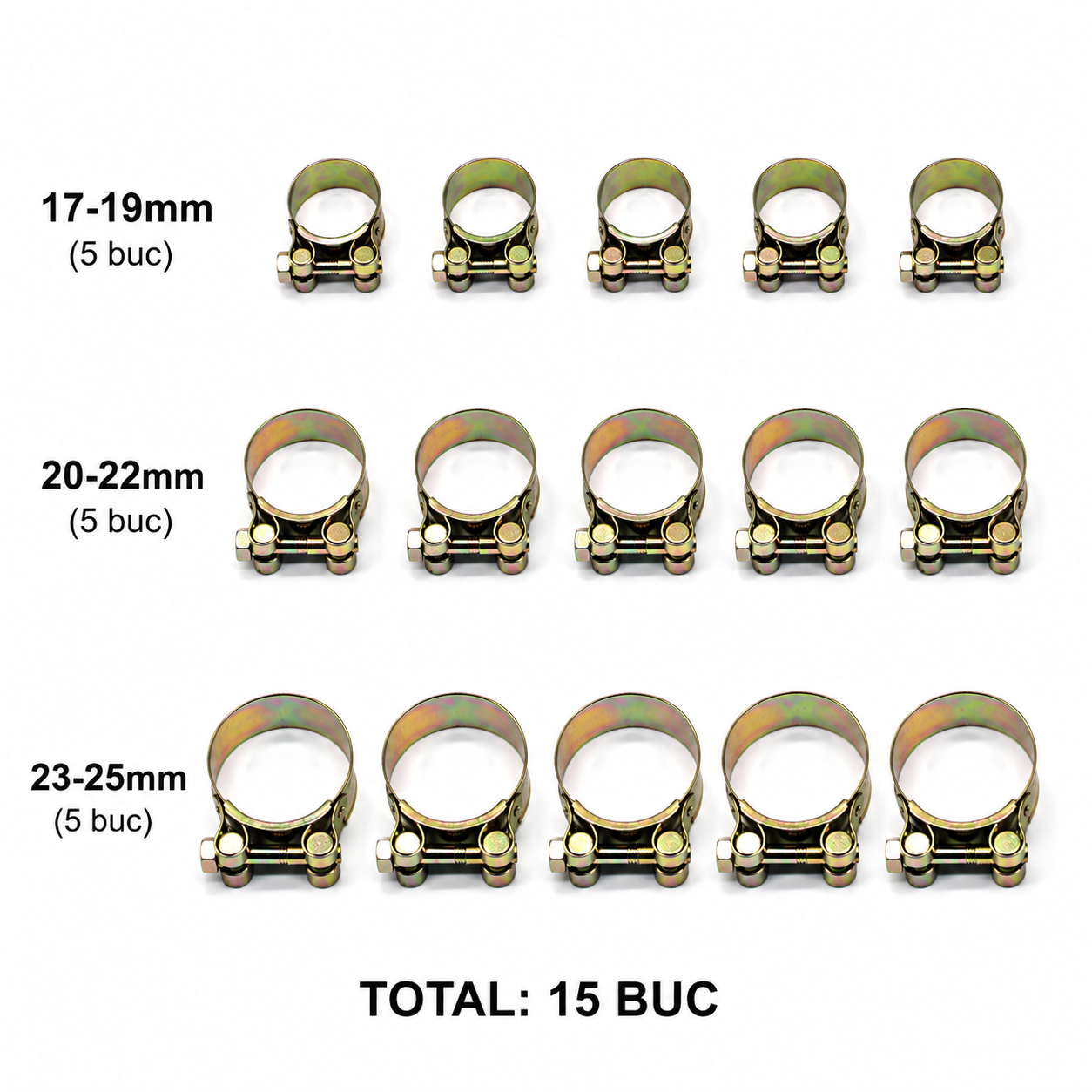 Clampix™ - Set de 15 coliere metalice ranforsate pentru fixarea sigura a furtunurilor