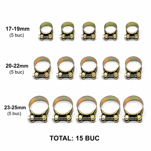 Clampix™ - Set de 15 coliere metalice ranforsate pentru fixarea sigura a furtunurilor