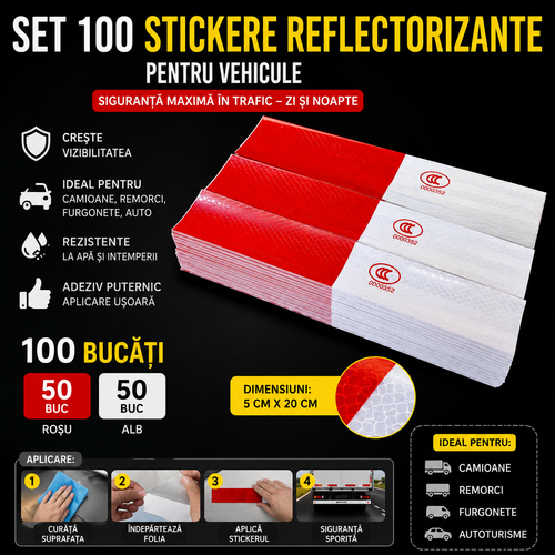 Reflectix™  Set 100 Stickere Reflectorizante pentru Camioane