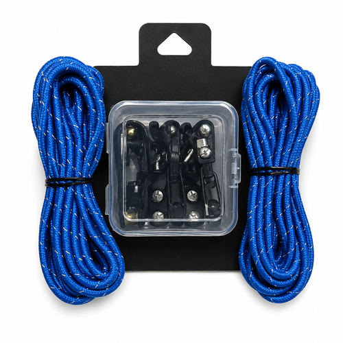 TUGPRO™  Set 6 Franghii Elastice negre Reflectorizante cu Carabiniere metalice