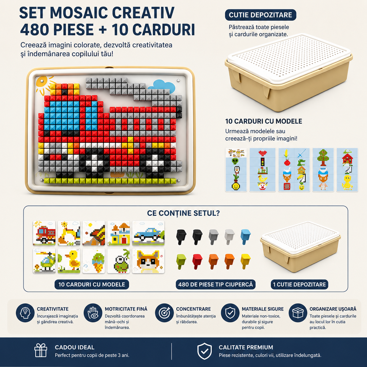 PIXORA™ - Set Creativ Mozaic 3D cu 480 de Piese