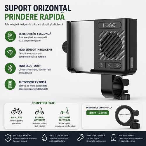 RIDESON™ - Suport pentru Telefon cu Boxa Bluetooth Integrata