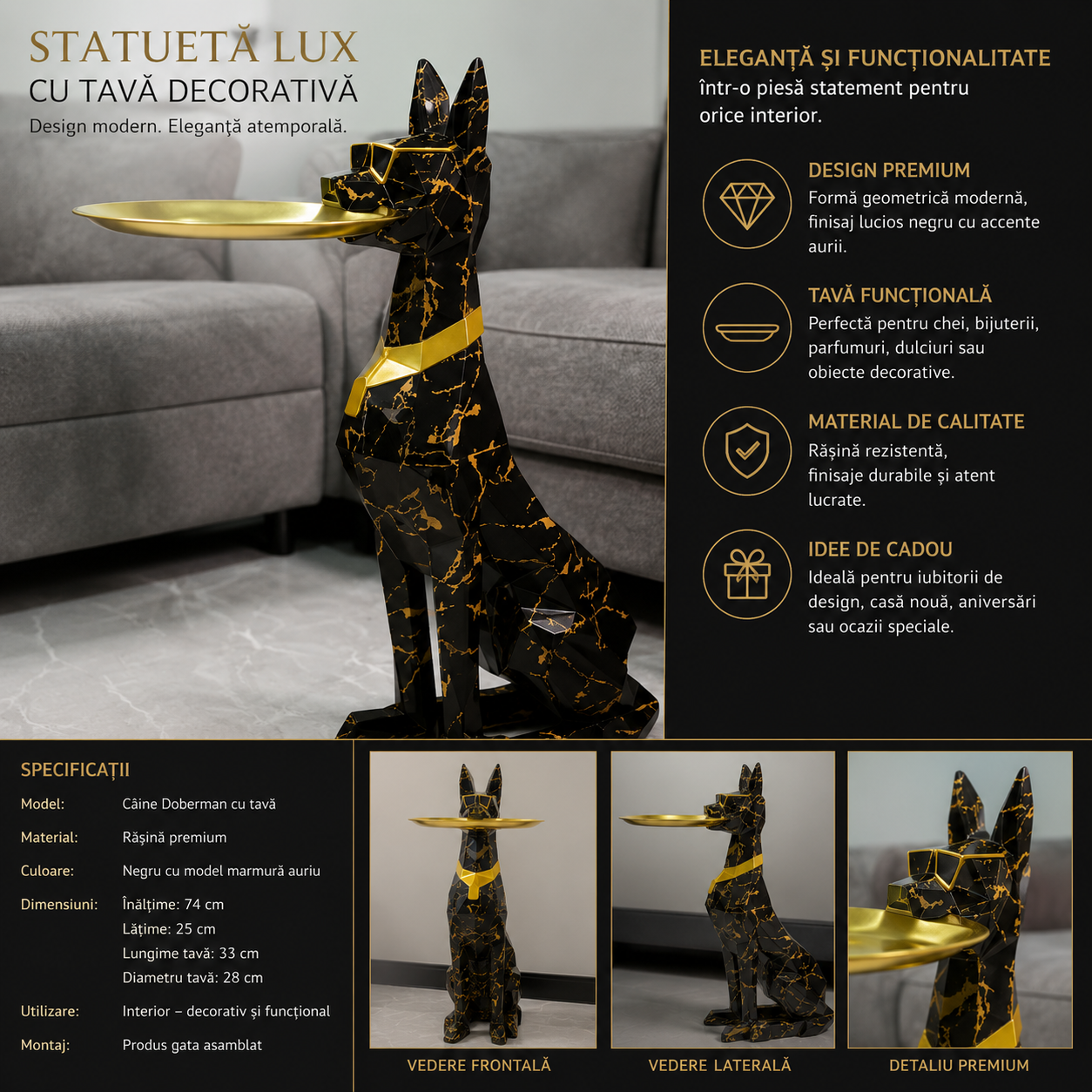 LUXHOUND™ - Statueta Lux cu Tava Decorativa