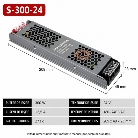 Sursa Alimentare Slim 300W 24V Pentru LED