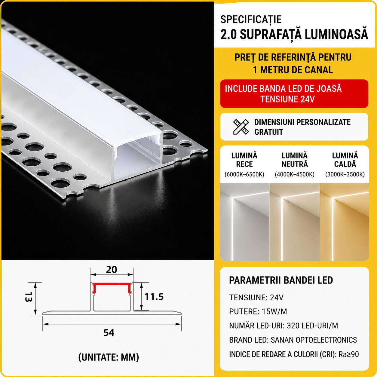 LineGlow Pro™ – Profil LED Incastrabil Pentru Gips-Carton pentru Banda LED