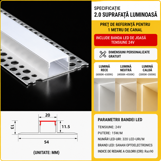 LineGlow Pro™ – Profil LED Incastrabil Pentru Gips-Carton pentru Banda LED