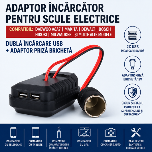 MakCharge™ – Adaptor USB si Priza Auto pentru Acumulatori Makita