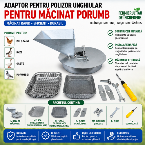 GrainMaster™ – Kit Moara pentru Cereale si Furaje compatibil cu Polizor Unghiular