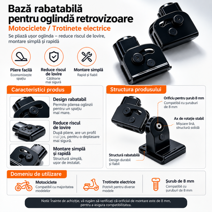 MIRFLEX™ – Baza Rabatabila pentru Oglinda Retrovizoare Moto & Trotineta