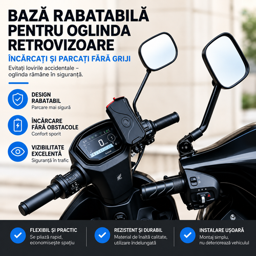MIRFLEX™ – Baza Rabatabila pentru Oglinda Retrovizoare Moto & Trotineta