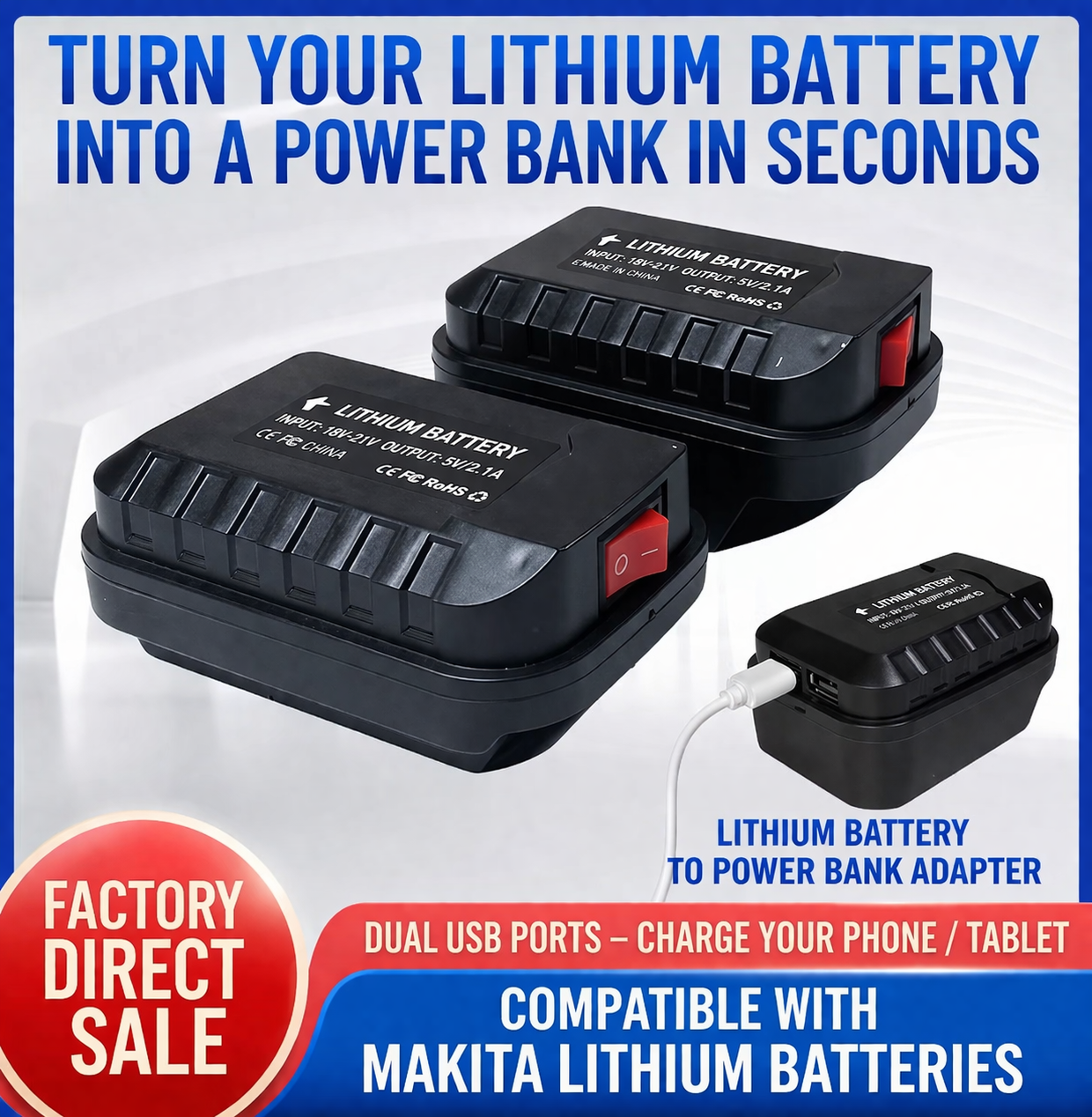 MakBank™ - Adaptor PowerBank pentru Acumulator Makita — Dual USB